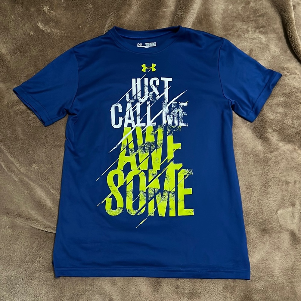 Boys Under Armour Heat Gear Shirt Top Youth Medium YMD Blue Green